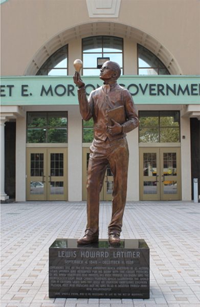 A bronze statue of Lewis Howard Latimer