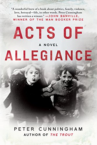 A book cover with red text and a black and white photo of boys in the background